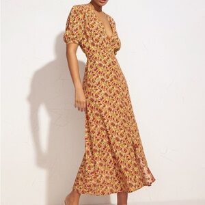 Faithfull the Brand Yellow Floral V-Neck Maxi Dress